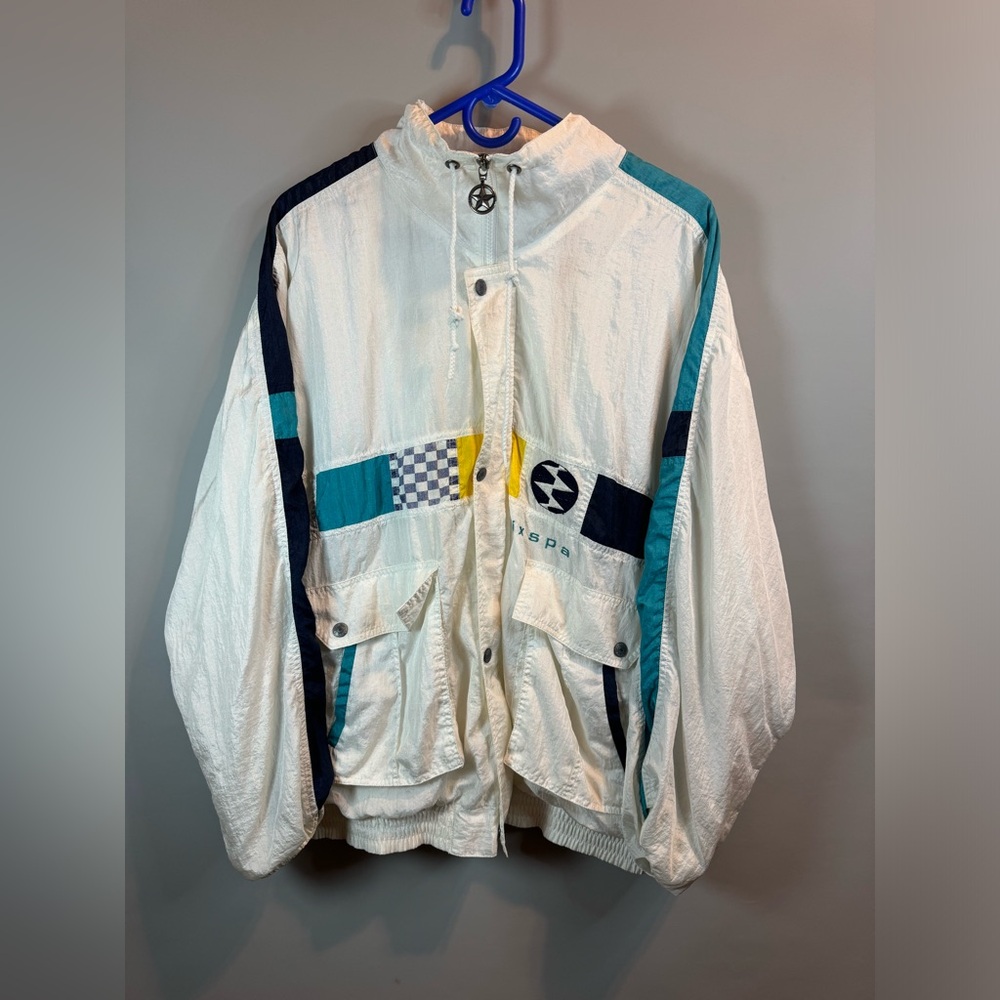 Ixspa By Jamie Sadock Vtg 80s 90s White Windbreaker Coat Jacket Surf Skate Sz L